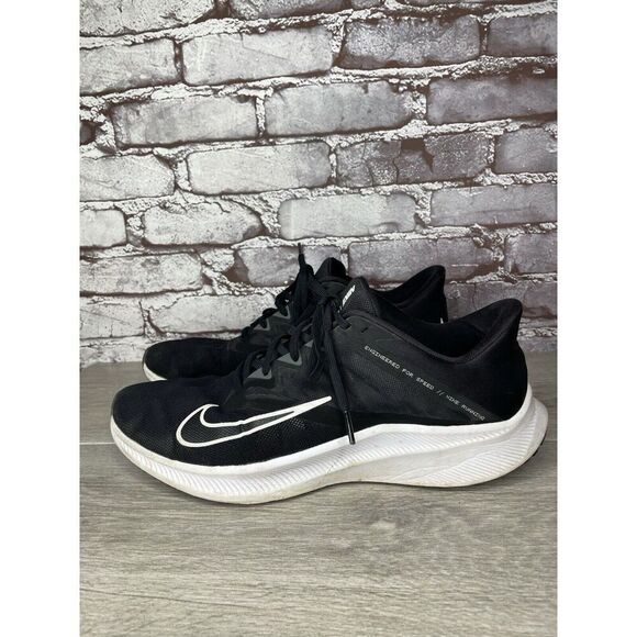 Nike Quest 3 Running Black Mesh Synthetic White Lace Up Shoes Men Sz 11M US/45EU - Picture 1 of 16